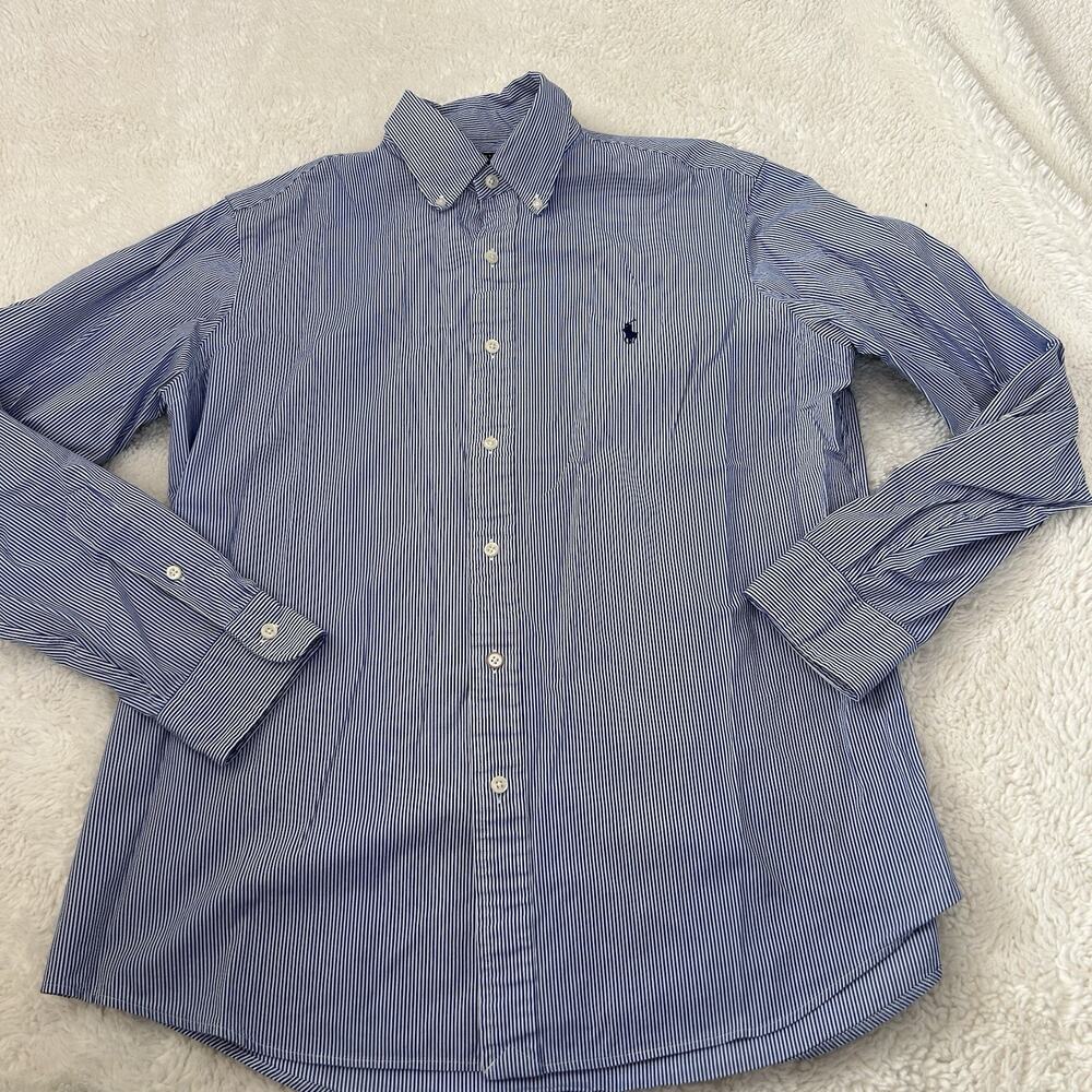 Ralph Lauren Blue L Button-Up Long Sleeve Mens Cotton Preppy Casual Country Club - Picture 2 of 7